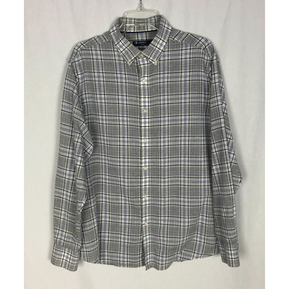 Cremieux Plaid Shirt‎ Mens L Long Sleeve Button Up Classic Gray Yellow